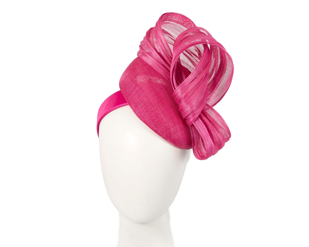 Fuchsia pillbox fascinator with silk abaca bow by Fillies Collection S307F - Hats From OZ | S307F Fuchsia pillbox fascinator with silk abaca bow by Fillies Collection S307F - Hats From OZ