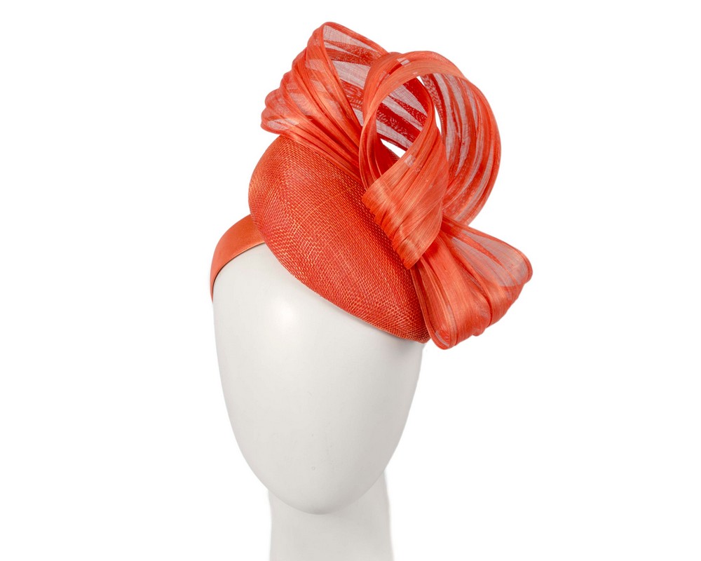 Orange pillbox fascinator with silk abaca bow by Fillies Collection S307OR - Hats From OZ | S307OR Orange pillbox fascinator with silk abaca bow by Fillies Collection S307OR - Hats From OZ