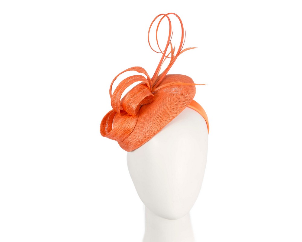 Orange sinamay pillbox fascinator by Max Alexander - Hats From OZ | MA936OR Orange sinamay pillbox fascinator by Max Alexander - Hats From OZ