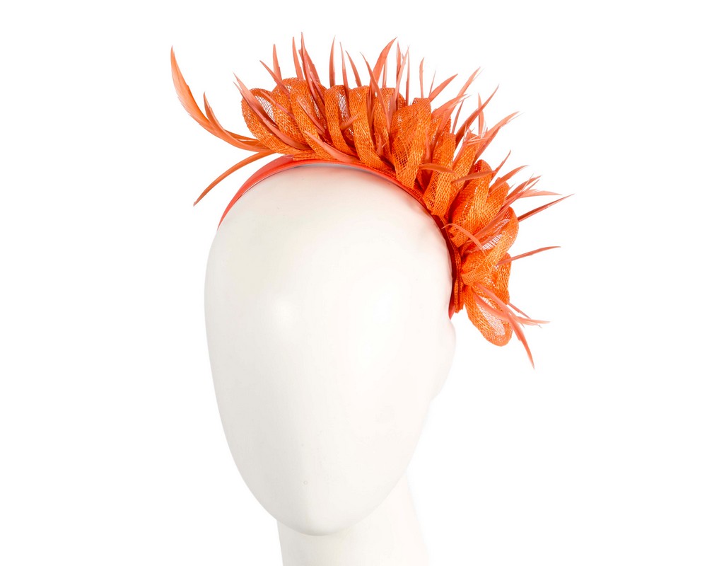 Max Alexander orange sinamay & feathers fascinator - Hats From OZ | MA945OR Max Alexander orange sinamay & feathers fascinator - Hats From OZ
