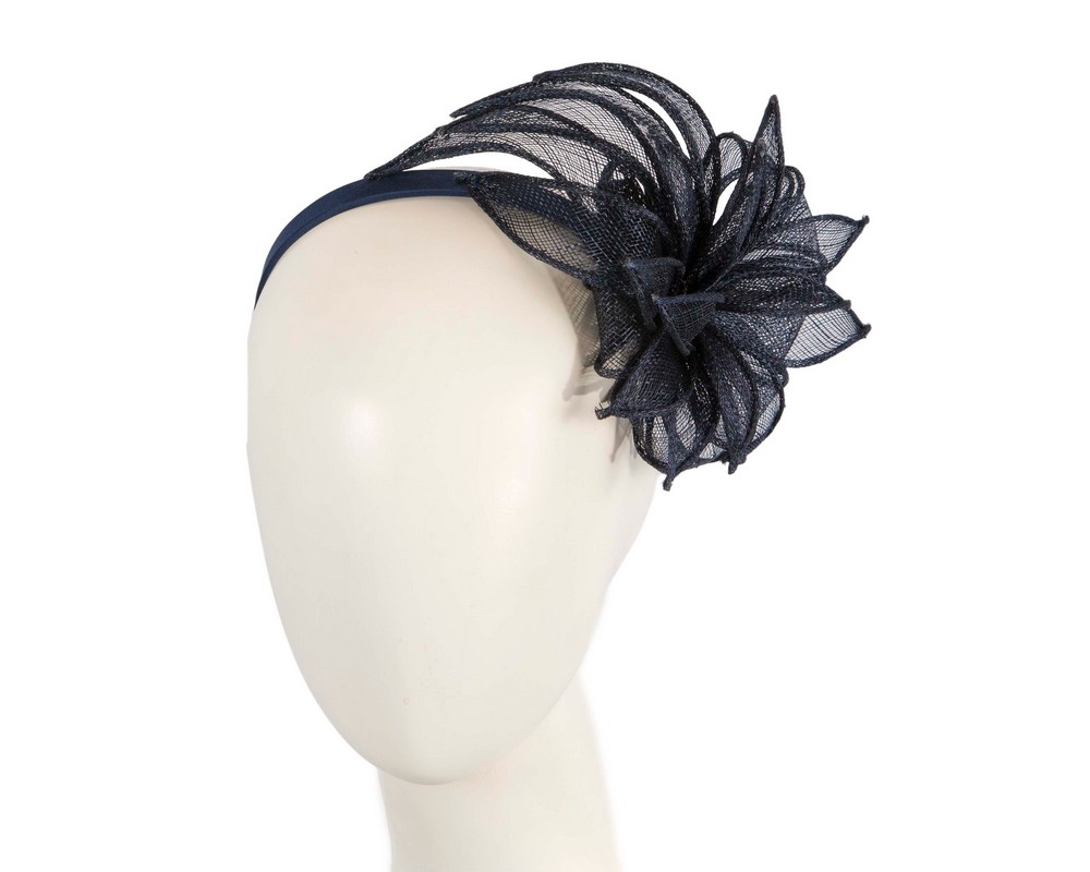 Navy sinamay flower fascinator by Max Alexander - Hats From OZ | MA948N Navy sinamay flower fascinator by Max Alexander - Hats From OZ
