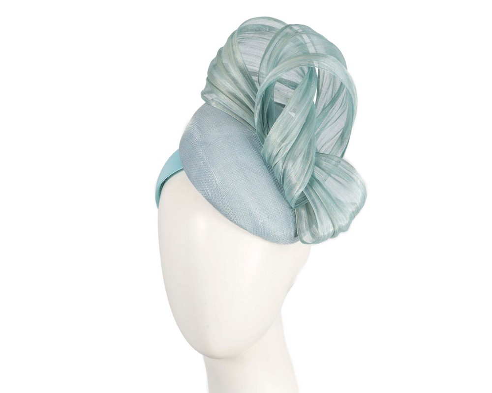 Light Blue pillbox fascinator with silk abaca bow by Fillies Collection S307LBL - Hats From OZ | S307LBL Light Blue pillbox fascinator with silk abaca bow by Fillies Collection S307LBL - Hats From OZ