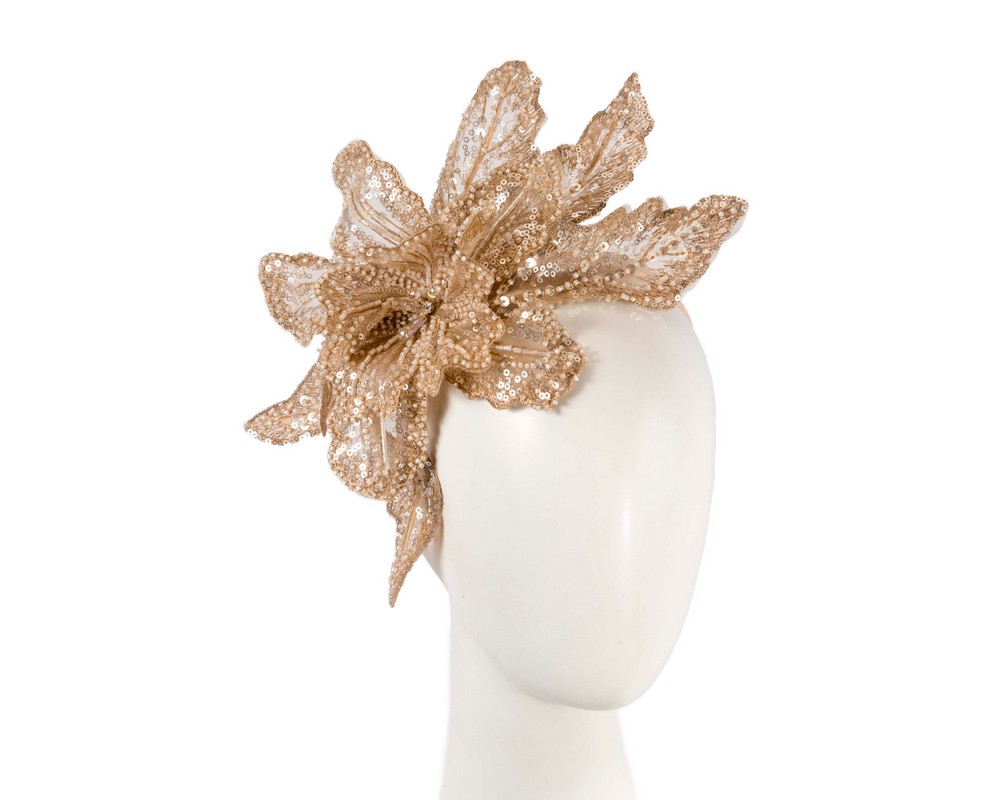 Shiny Champagne lace fascinator by Fillies Collection - Hats From OZ | F706NU Shiny Champagne lace fascinator by Fillies Collection - Hats From OZ