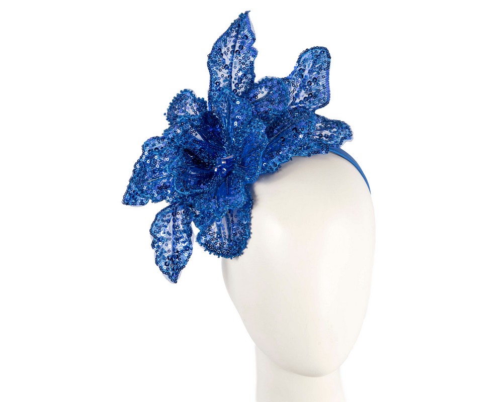 Shiny royal blue lace fascinator by Fillies Collection - Hats From OZ | F706RB Shiny royal blue lace fascinator by Fillies Collection - Hats From OZ