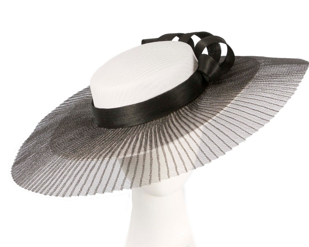 Large white & black boater hat by Fillies Collection - Hats From OZ | S276BW Large white & black boater hat by Fillies Collection - Hats From OZ